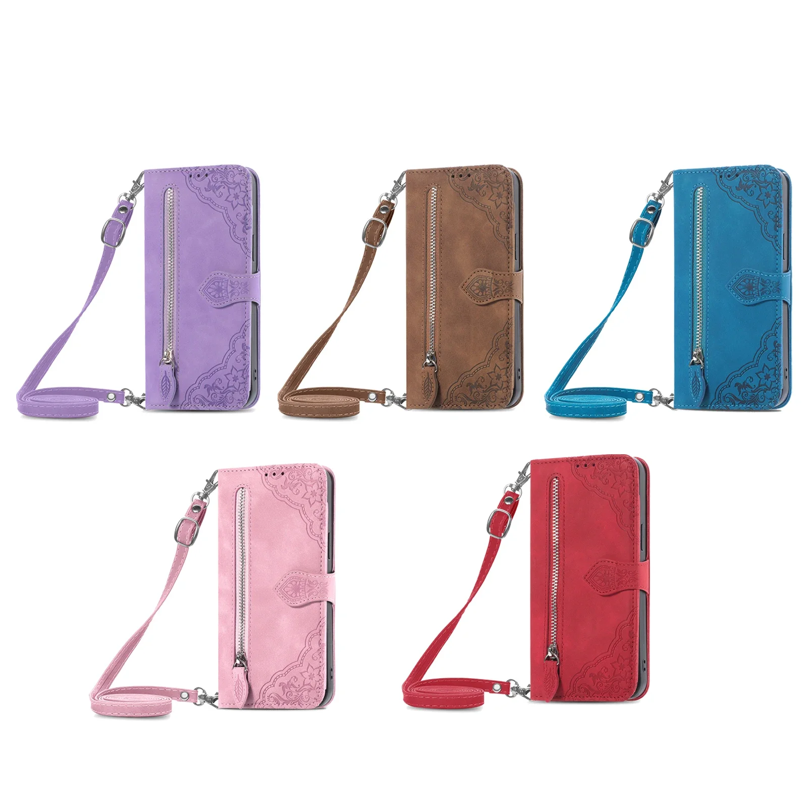 Leather Lanyard Zipper Wallet Cards Solt Case For Samsung Galaxy A55 A15 A14 A24 A34 A54 S23 S24 Ultra S22 S21 Crossbody Cover