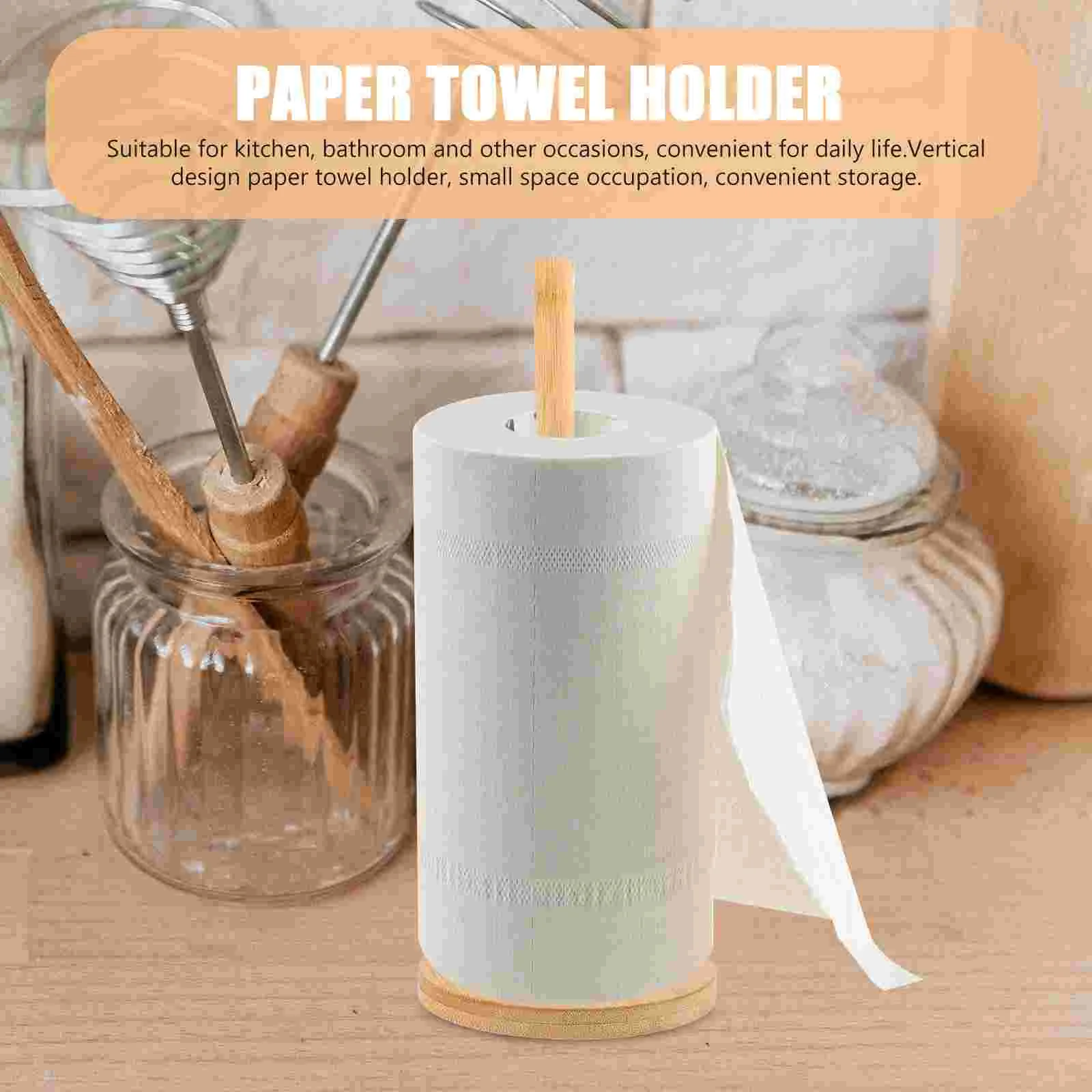 Paper Towel Holder Bamboo Toilet Paper Storage Bathroom Paper Towel Stand paper towel holder countertop