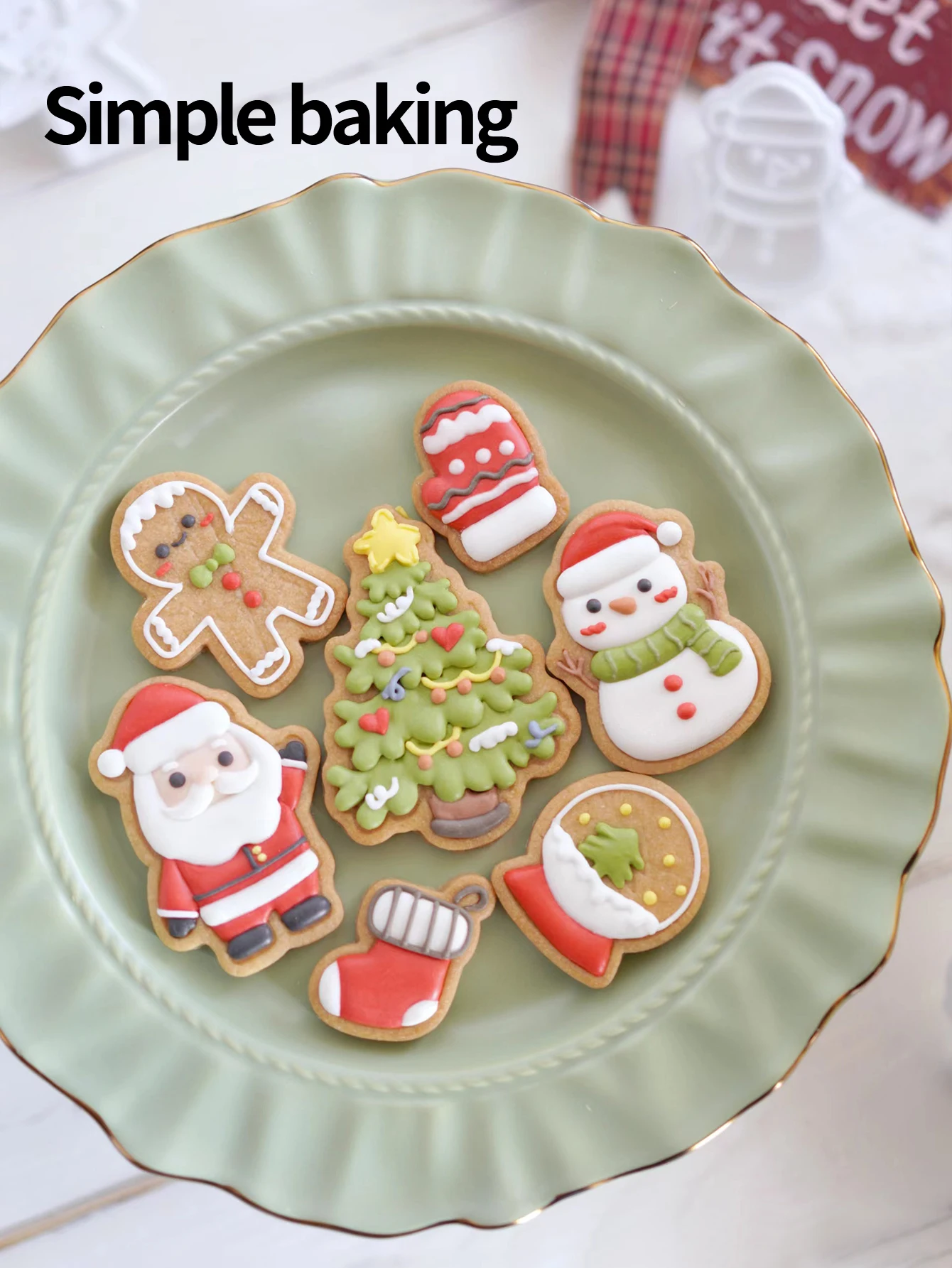 Christmas Cookie Cutter with Stamp Embossed Biscuit Mold Santa Claus Snowman Gingerbread Cake Decoration Fondant Pastry Baking