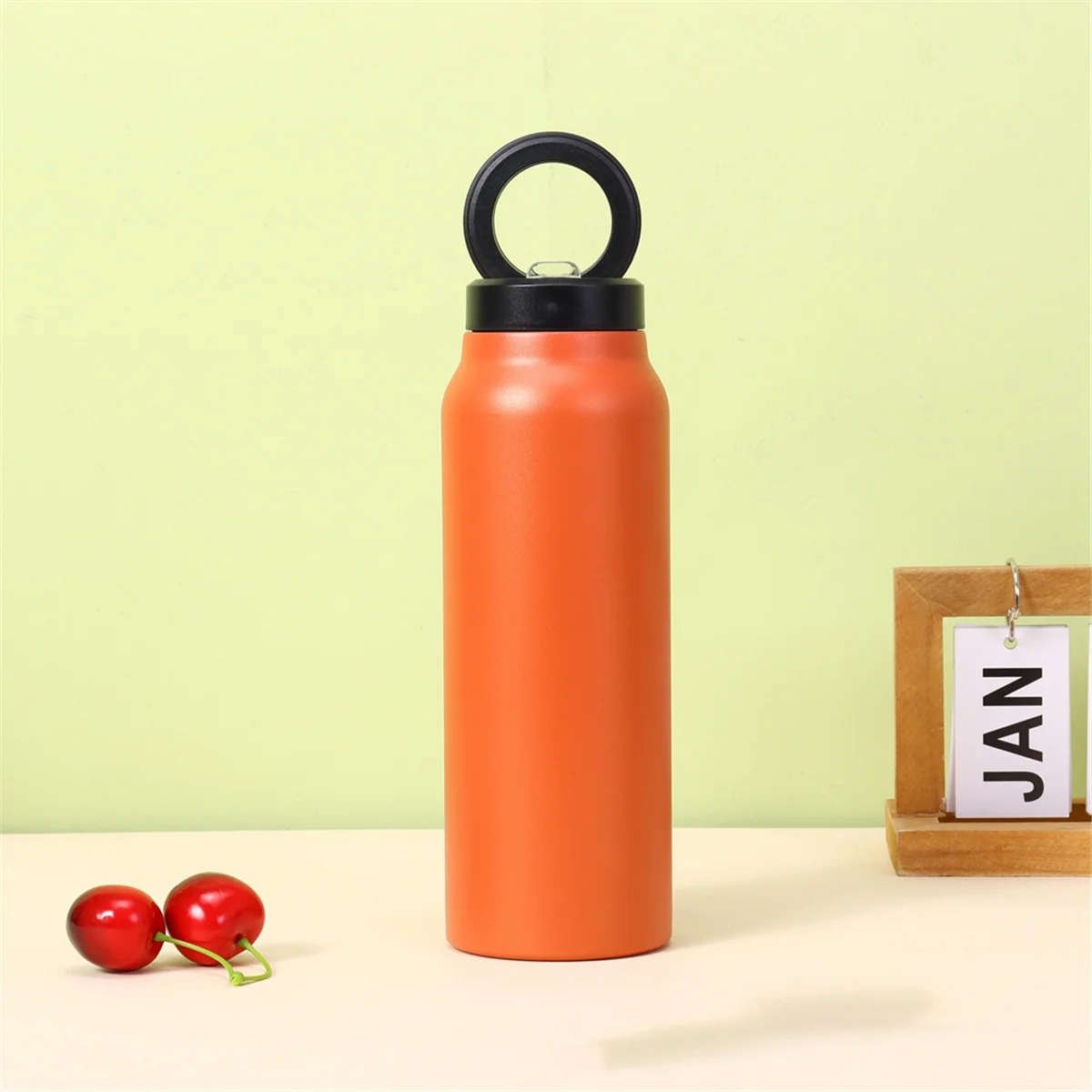 Orange Insulated Water Bottle with Magnetic Phone Holder, Made of Stainless Steel