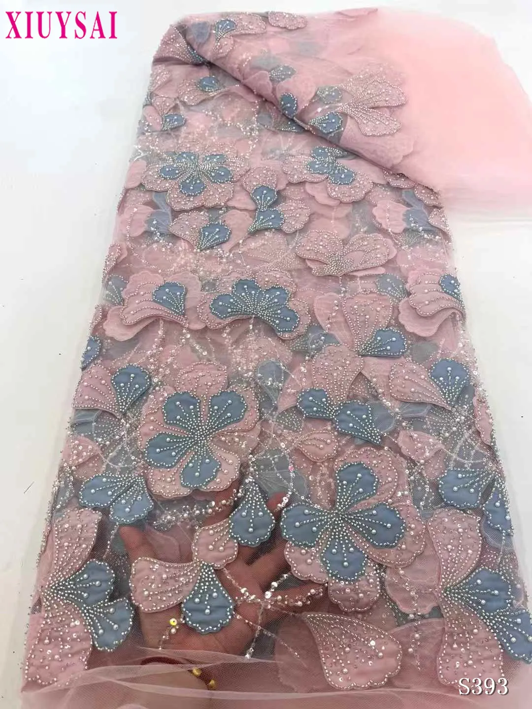 

Новейшая африканская кружевная сетчатая ткань с бисером, 5 ярдов, 2025 г., высококачественный нигерийский свадебный материал, роскошная ткань с блестками и бусинами для шитья