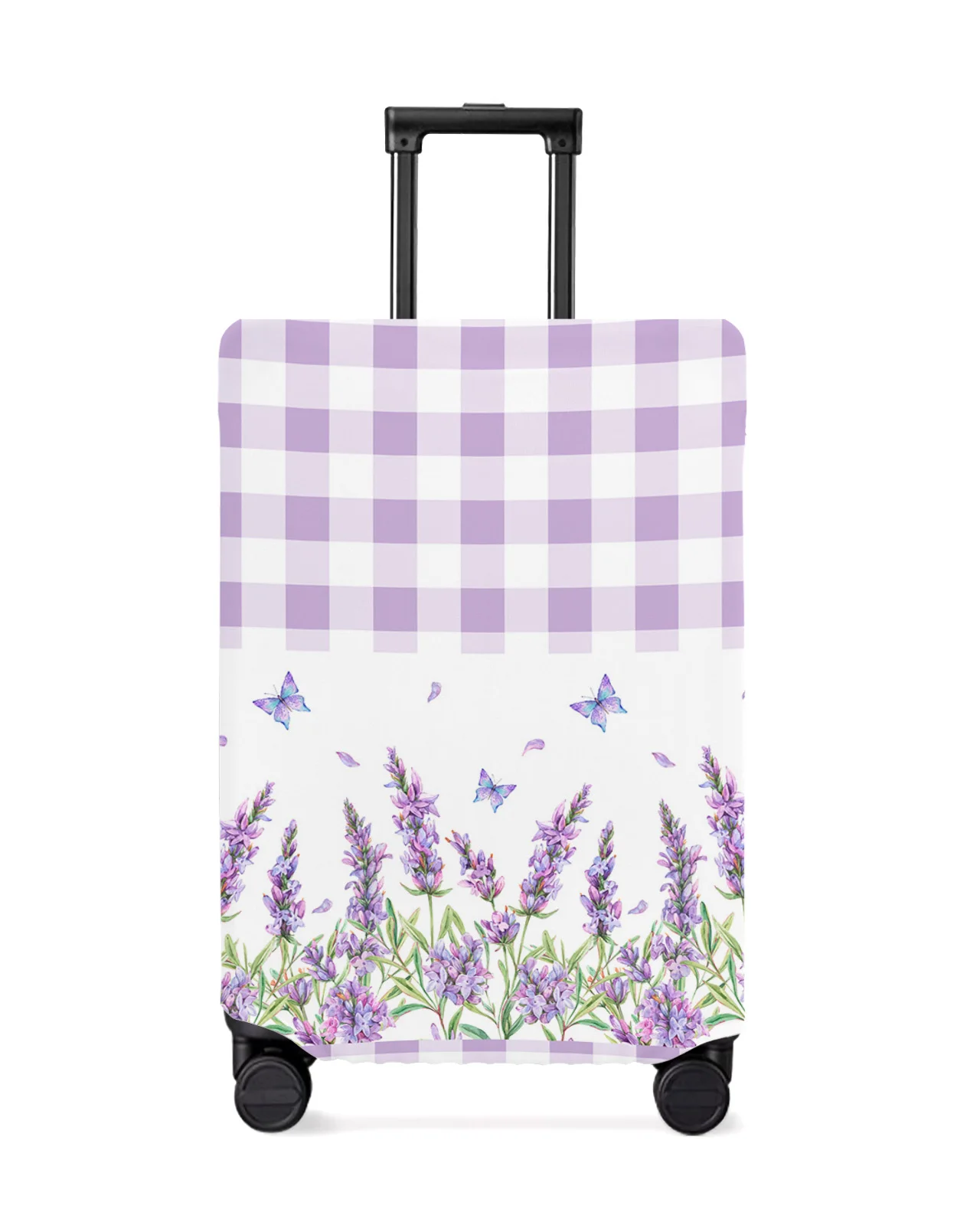 

Lavender Flower Butterfly Purple Plaid Luggage Cover Stretch Baggage Protector Dust Cover for 18-32 Inch Travel Suitcase Case