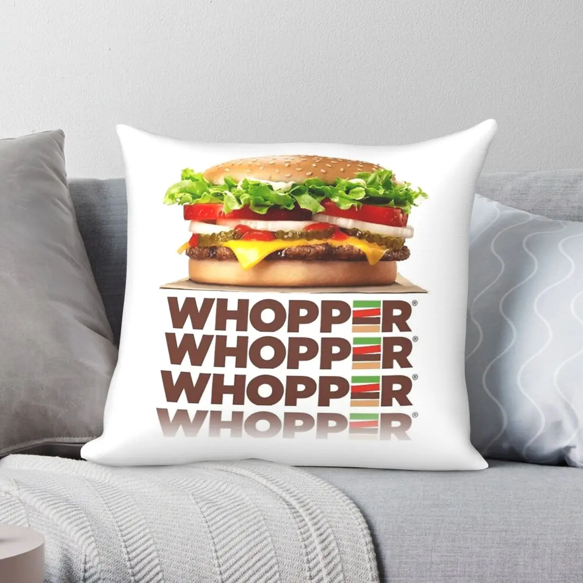 Burger King Whopper Square Pillowcase Polyester Linen Velvet Printed Zip Decorative Pillow Case Sofa Seater Cushion Cover