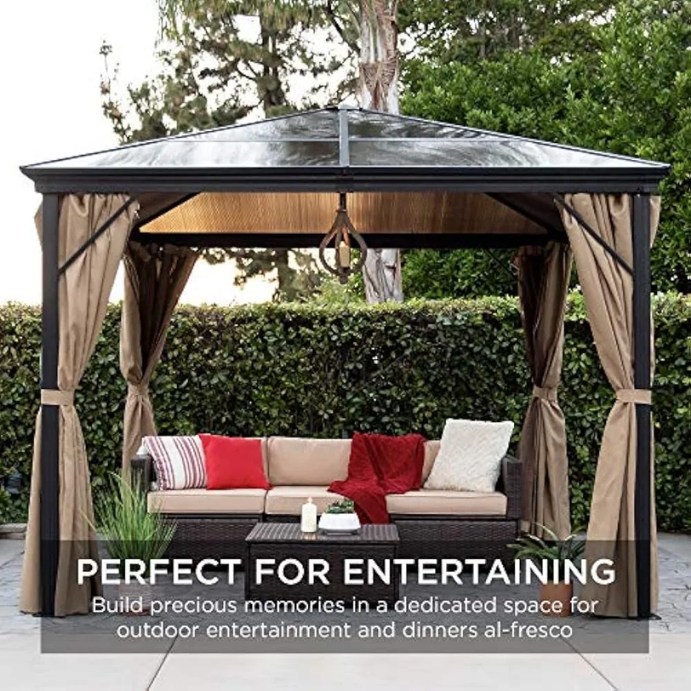 Hardtop Gazebo, Outdoor Aluminum Canopy For Backyard, Patio, Garden W/Side Curtains, Mosquito Netting, Zippered Door，canopy