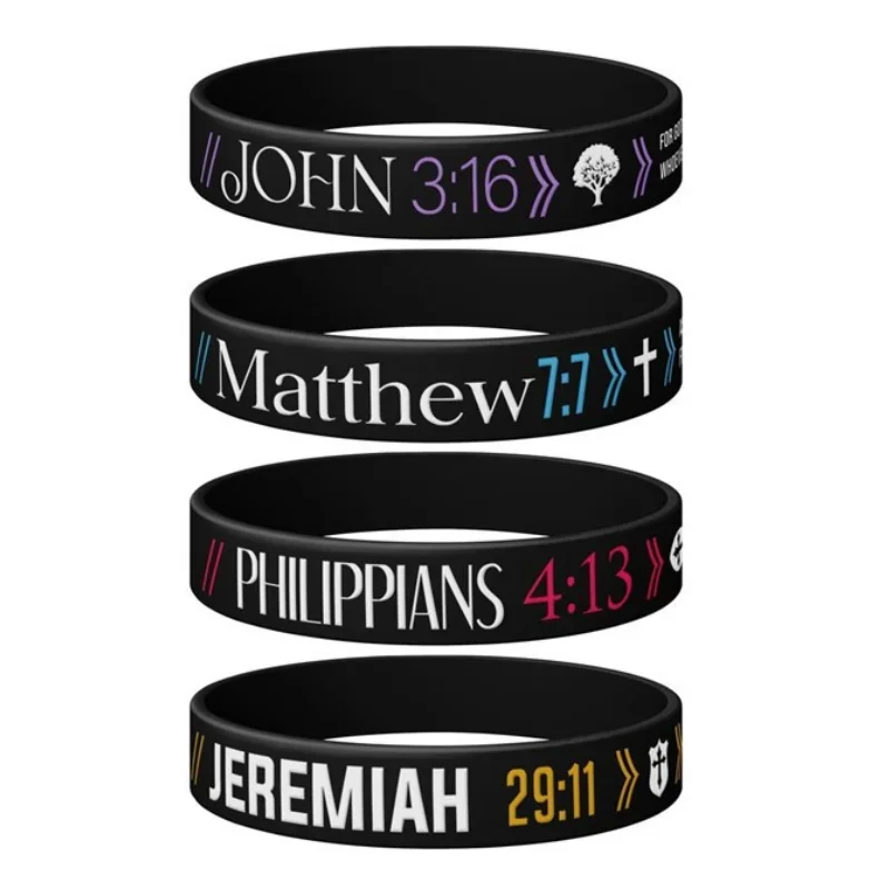 1 Pcs Christian Bible Verse Philippians 4:13 Jeremiah 29:11 John 3:16 Matthew 7:7 Silicone Wristband Rubber Cuff Bracelets