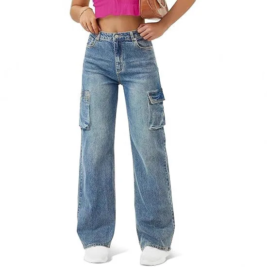 

2026 Women Denim Pants High Waist Retro Multi Pockets Fashion Casual Versatile Slim Fit Straight Long Jeans