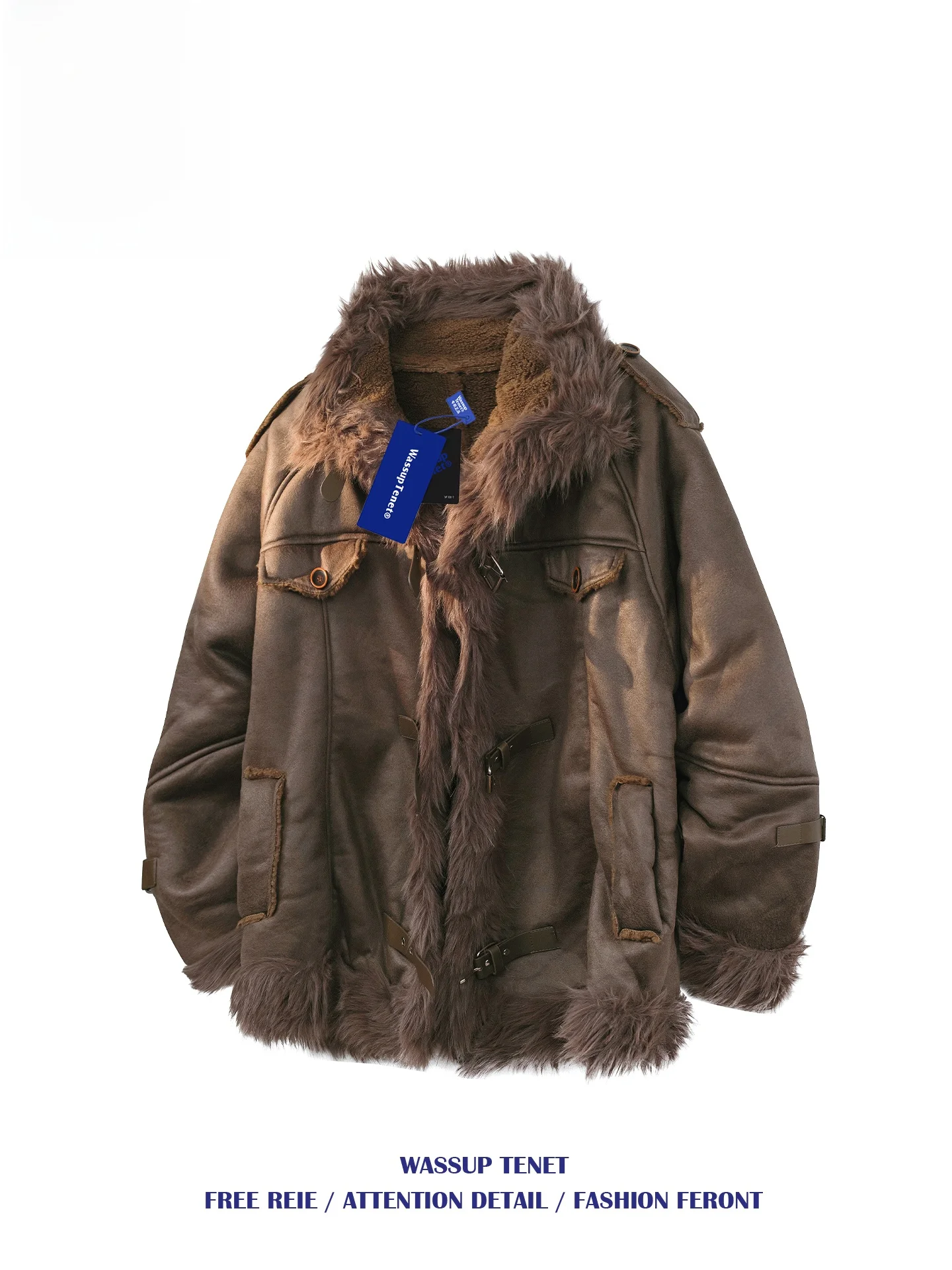 

Wassup Tenet Men's Thiened Suede Collar Cotton Jaet Warm Outerwear Faion Brand Winter Coat Youth Trend Loose Fit