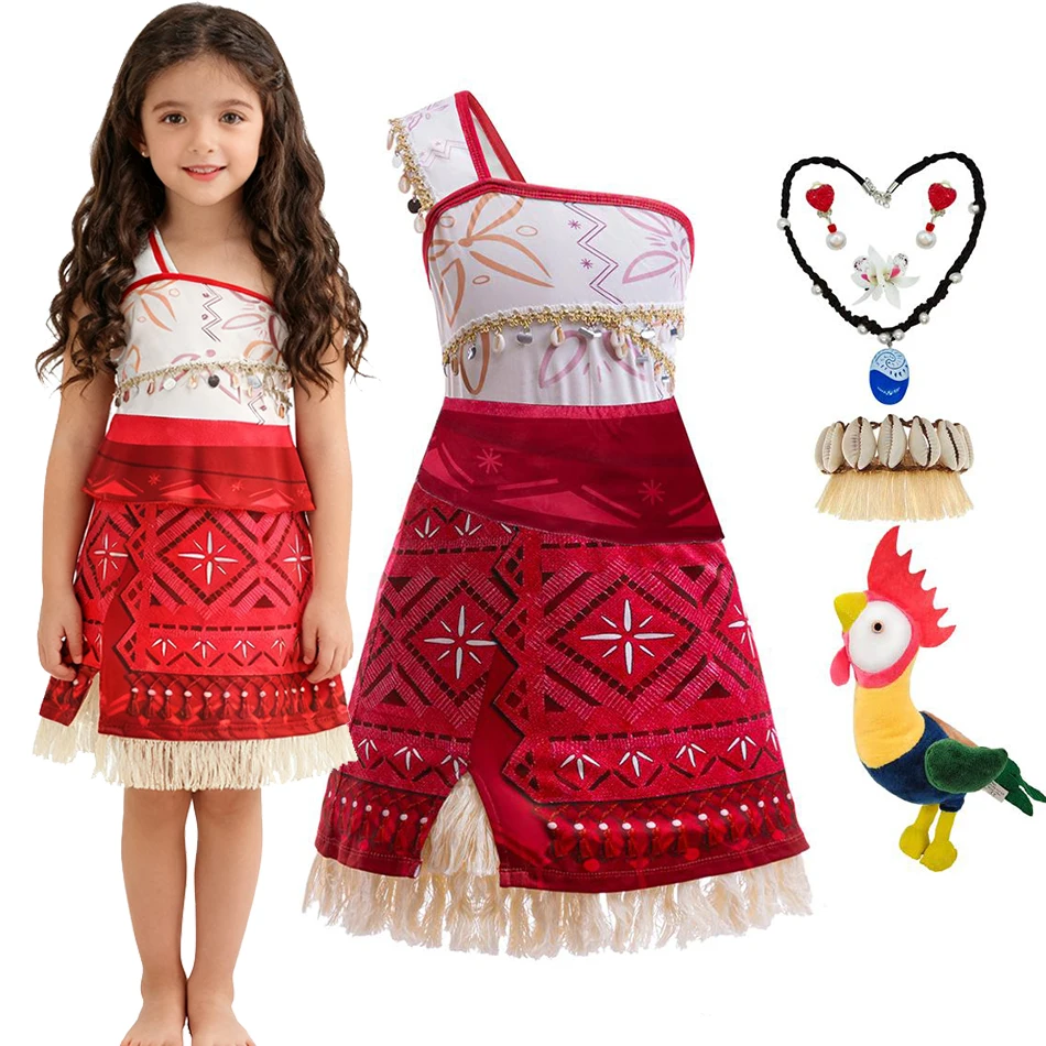 Disfraz de Moana para Niña, Vestido de un Solo Hombro sin Mangas, Muñecas de Pollo, Ropa de Juego de Rol de Vaiana, Ropa de Cumpleaños