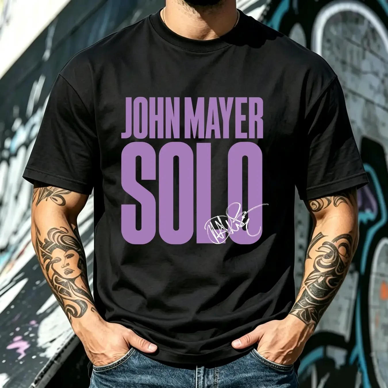 washed T Shirt John Mayer Solo Logo Trending Tour 2023 Signature Black All Size FA1717 long sleeves vintage Washed Stretched
