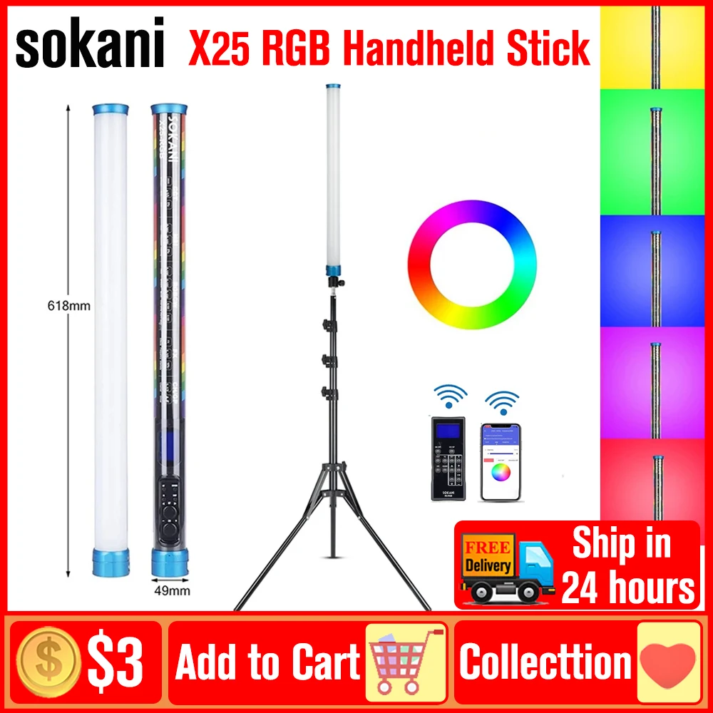 

(DO Brazil) SOKANI X25 RGB Light Handheld Tube Stick CTT Photography Lighting Wireless Remote Control Lamp Lights for Filmmakers