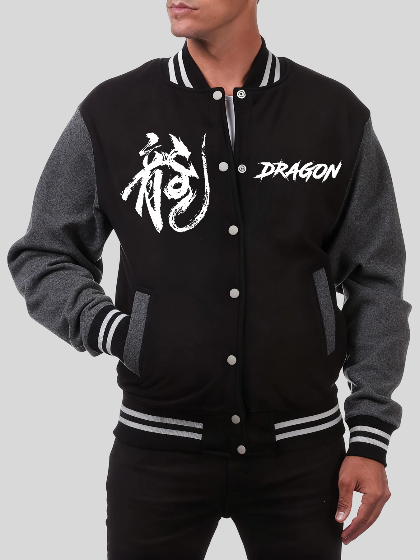 

Regarding The Culture Of Dragons Prints Jackets Men Autumn Warm Baseball Uniform Fleece Pullover Pocket Loose Streetwear