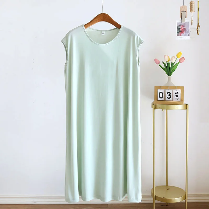 Thin Cool Nightdress Women Summer Sleepwear Dress Sleeveless Home Wear Nightgowns Female Loose Nightwear Night Shirt