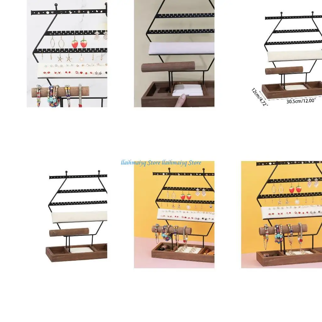 

573B Hexagonal Jewelry Rack with Tray Necklace Holder Jewelry Tree Bracelet Stand Display for Earring Ring Chains