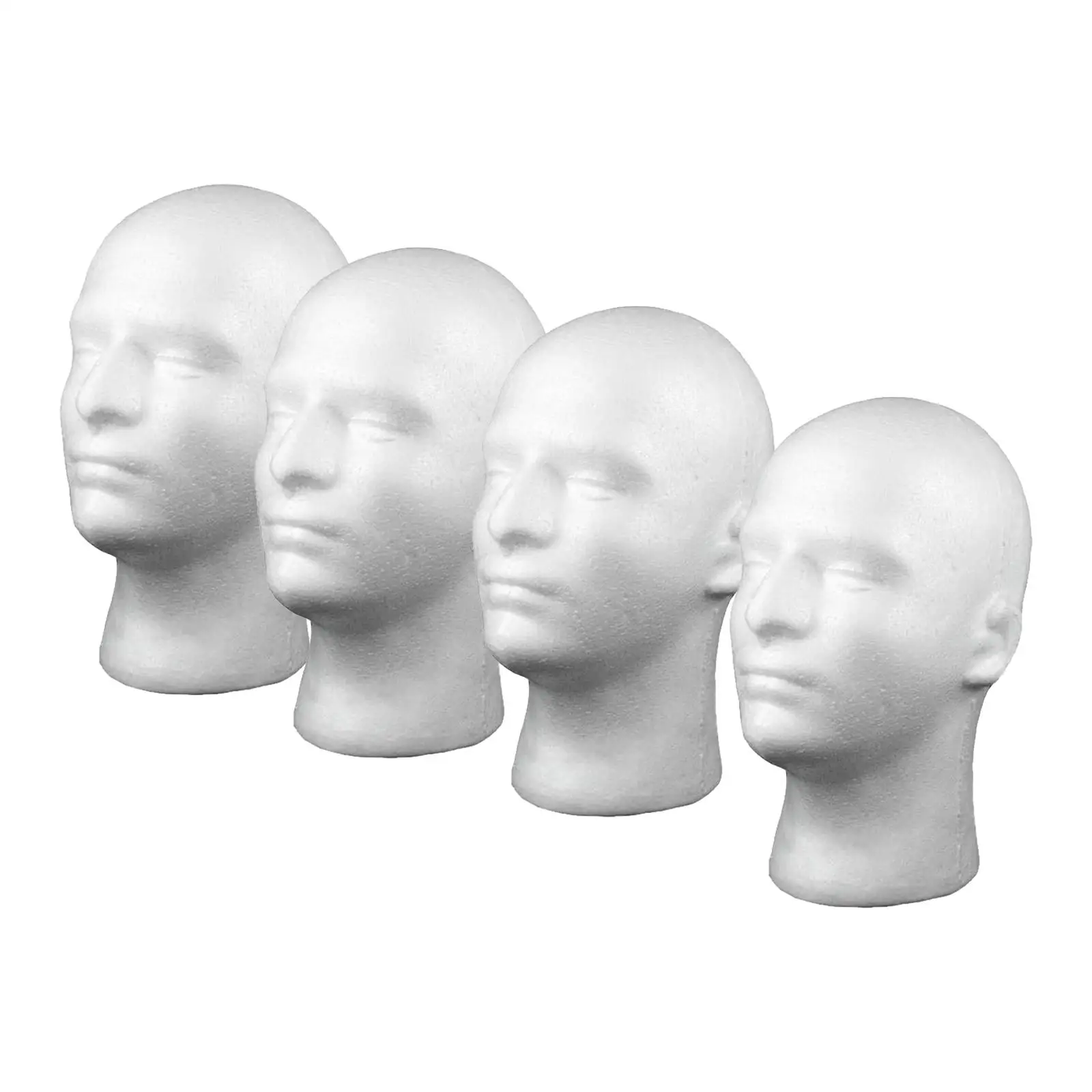 4x Men's Hair Display Mannequin Head Manikin Model for Headwear Headphone White