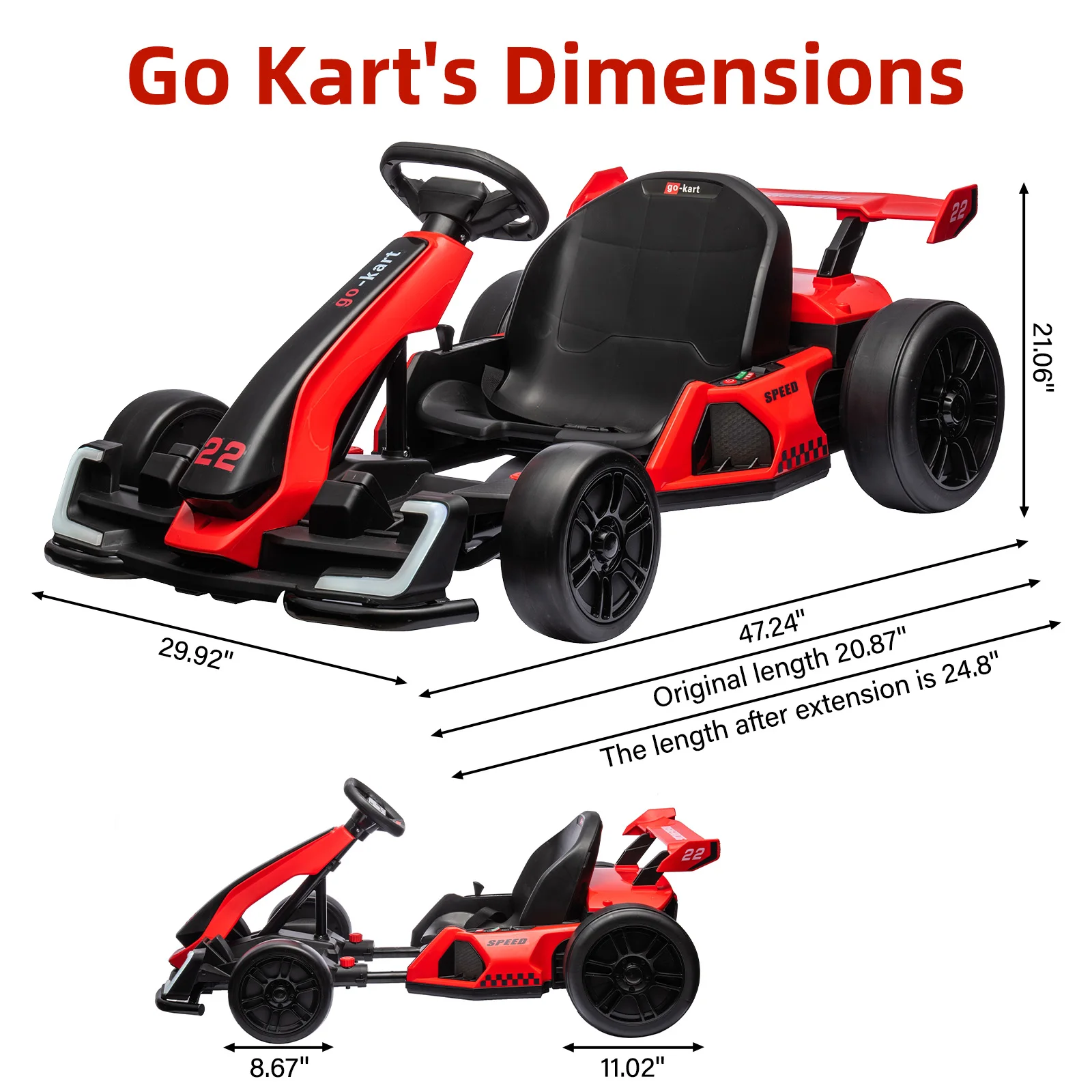 24V Electric Go Kart,300W Powerful Drift Kart for Kids, Electric Pedal Kart,with 300W Strong Motor, Drift/Sport Mode