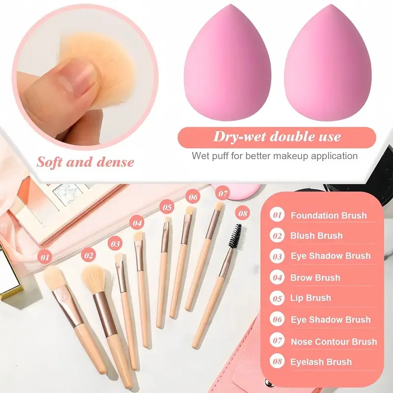 Makeup Brushes Set, Foundation Powder Contour, Blush, Corretivo, Sombra Mistura, Destaque, Escova Delineador, Ferramenta Cosmética, 8Pcs