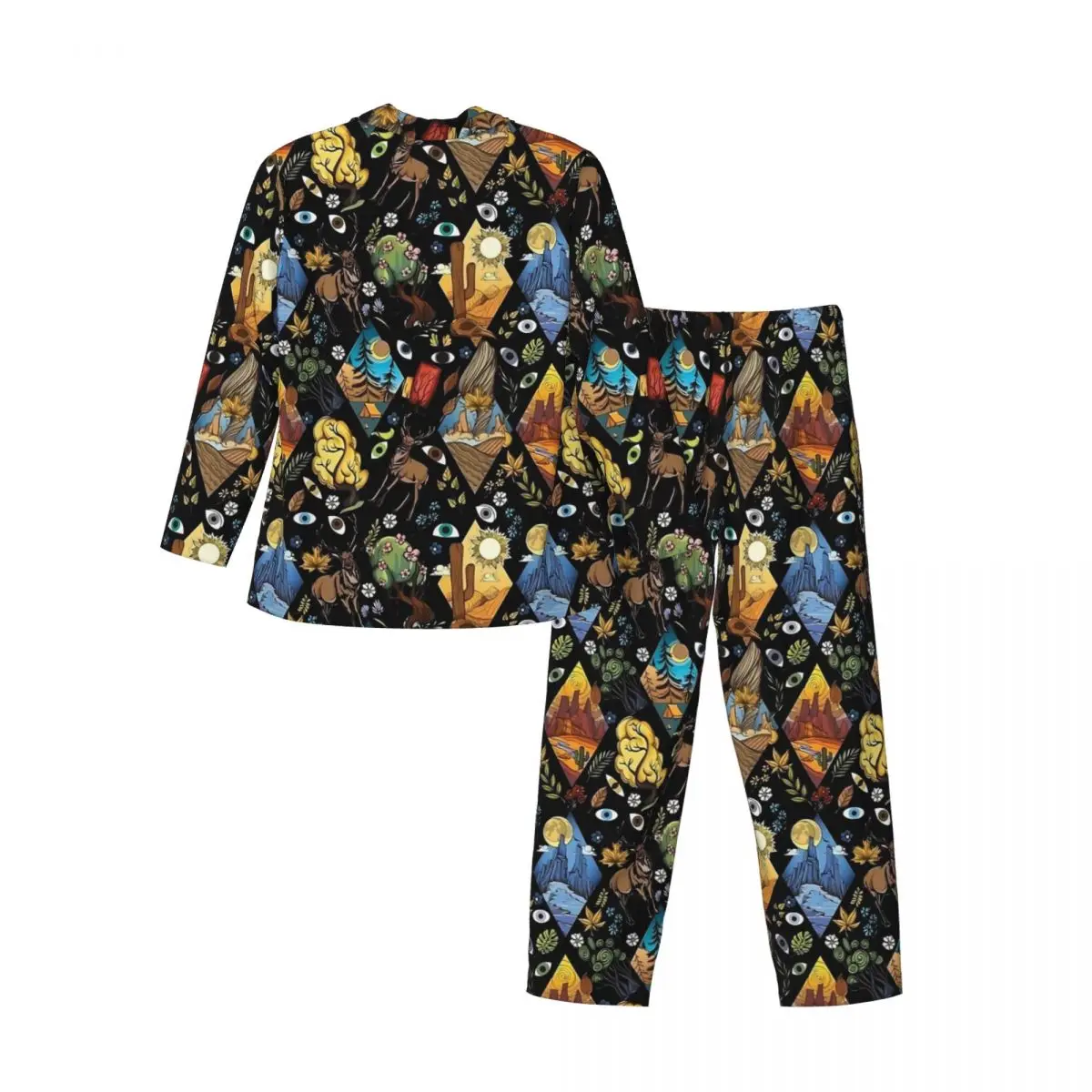 Acampamento de montanha com mau olhado pijamas primavera casual solto conjuntos de pijama de grandes dimensões dos homens mangas compridas macio sono design pijamas