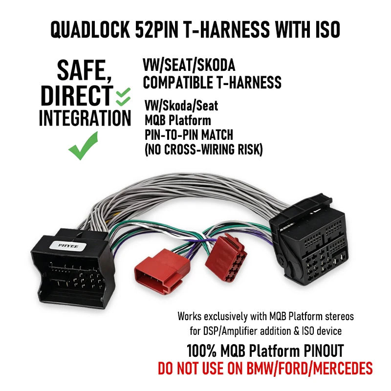 PHYEE MQB Quadlock 52-Pin T-Harness Adapterkabel für VW Golf 7 Passat B8 Octavia MIB Autoradio DSP Verstärker Ohne Schneiden Verlängerungskabel – Detail 4