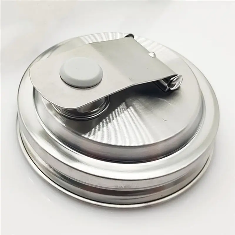 A02M-Stainless Steel Wide Mouth Mason Jar Flip Prouting Spout Lids With Handle, For Home Brewing Fermenting Drinks Airtight