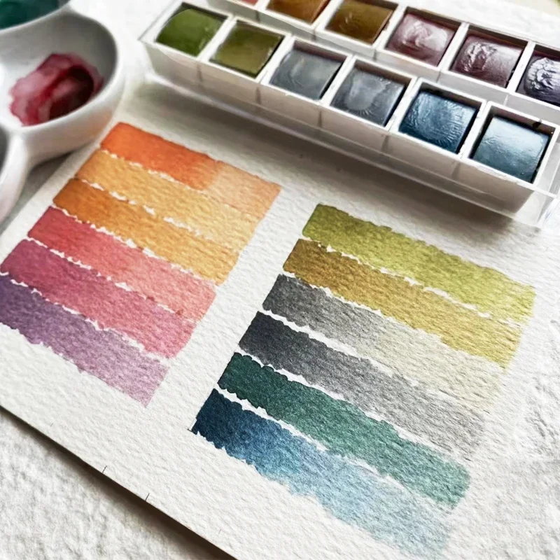 6/12/24 Colors Retro Solid Watercolor Set Basic color Water Colour Pigment Pearl Sketch Paints for Artists Students Art Supplies