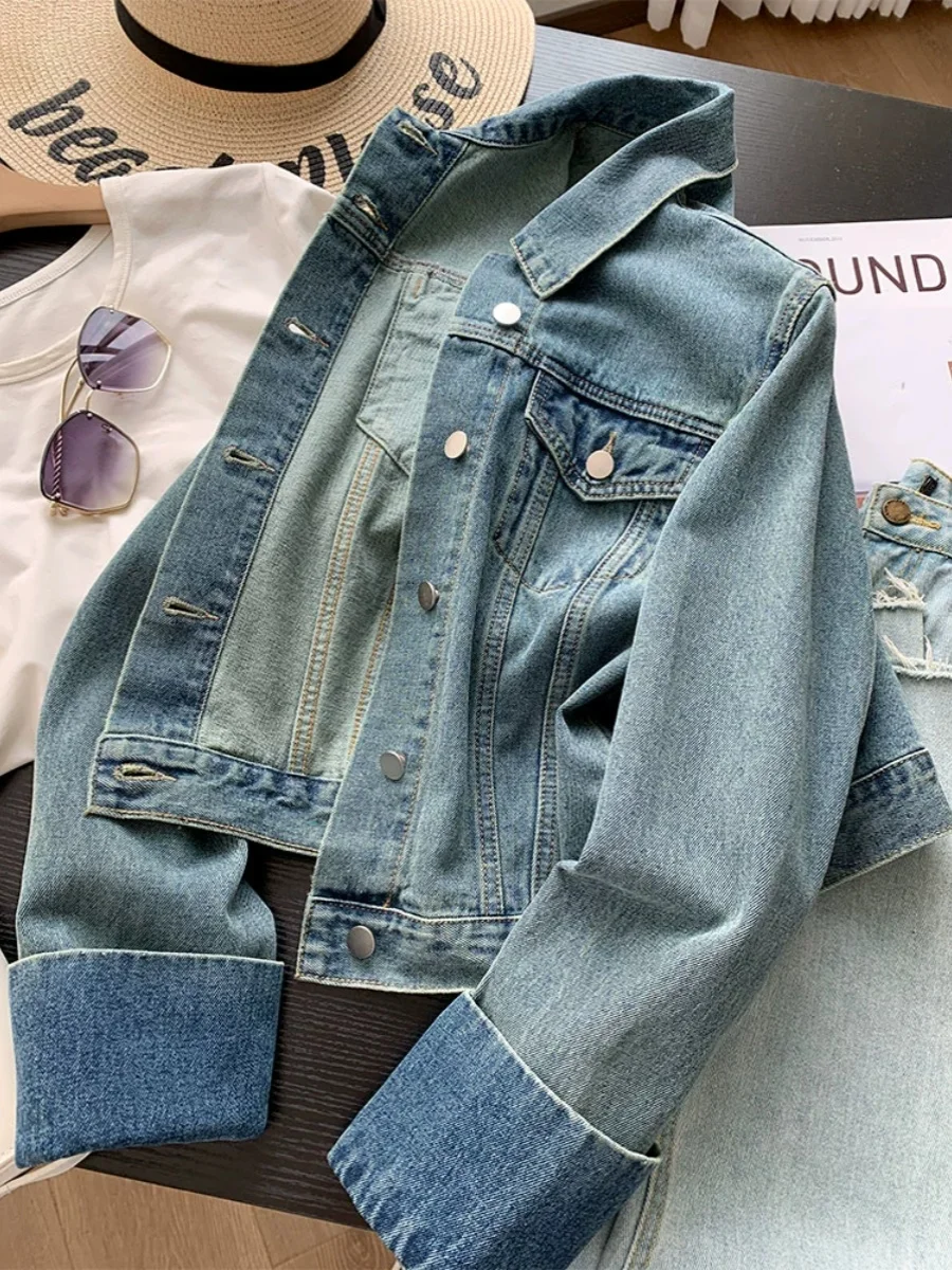 

Waed Vintage Slim Fit ort Denim Jaet Женский топ K50+ Design Sense Retro Sle Повседневная модная верхняя одежда