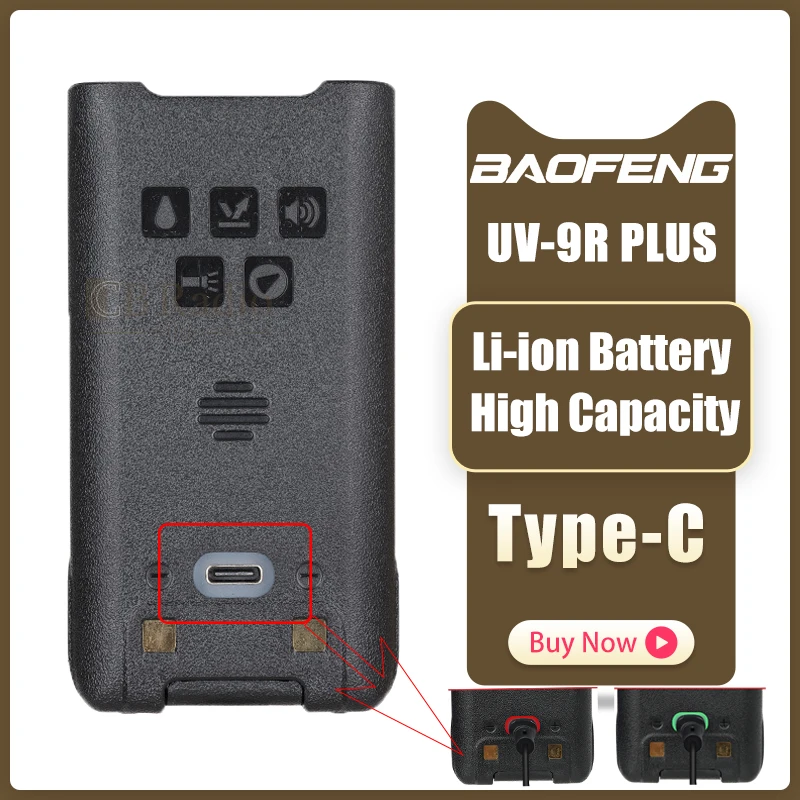 Baofeng-walkie-talkie UV-9R Pro V1 V2, batería de 7,4 V, soporte de iones de litio, carga tipo C para Baofeng UV-9R Plus Pro UV-XR, portátil