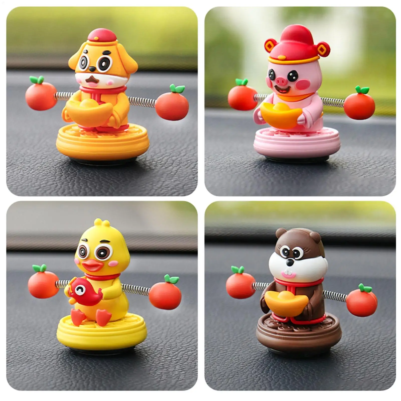 الربيع مزركشة رئيس الحيوان سيارة ديكور لطيف لوحة القيادة زخرفة مضحك تمايل تمثال لحسن الحظ، السيارات شاحنة SUV الداخلية