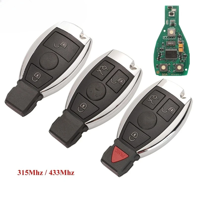 

5 шт., 2/3 кнопки, дистанционный автомобильный брелок, замена для Mercedes Benz, год 2000+, NEC и BGA, бесключевое управление, 315/433 МГц