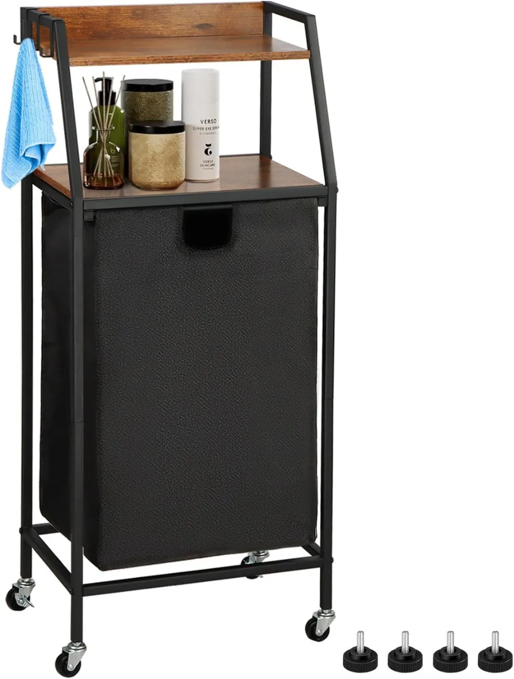 

Rolling Laundry Basket with Wheels 2 Shelves Pull-Out and Removable Laundry Bags, for Laundry Room, Black and Rustic Brown