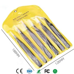 6pcs Stainless Steel Hand Polished Tweezers BGA Jumper Non-Magnetic Micro Soldering Forceps Repair Tools Huimintong