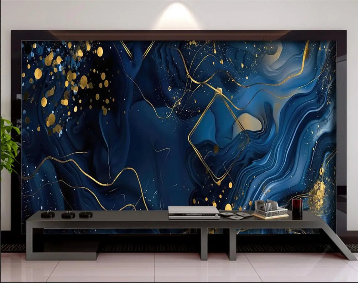 

Custom Wallpaper Blue marble geometric pattern Texture Mural Office Home background wall decoration wallpaper Painting