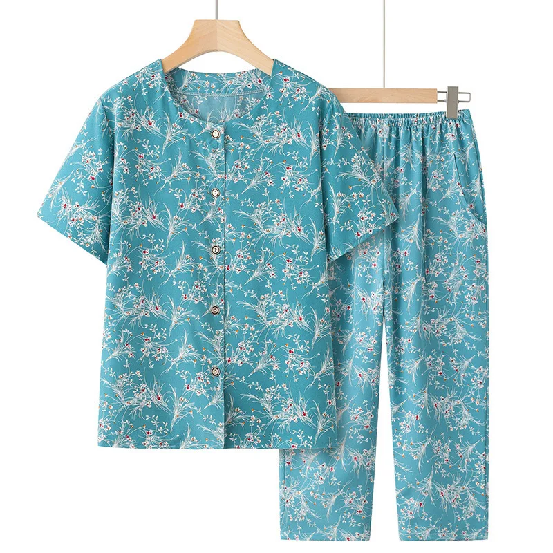 Middelbare Leeftijd Moeder Korte Mouw Pakken Zomer Pyjama Set Vrouwen 2 Delige Set Outfit Huiskleding Bedrukking Conjuntos De Pijama Mujer