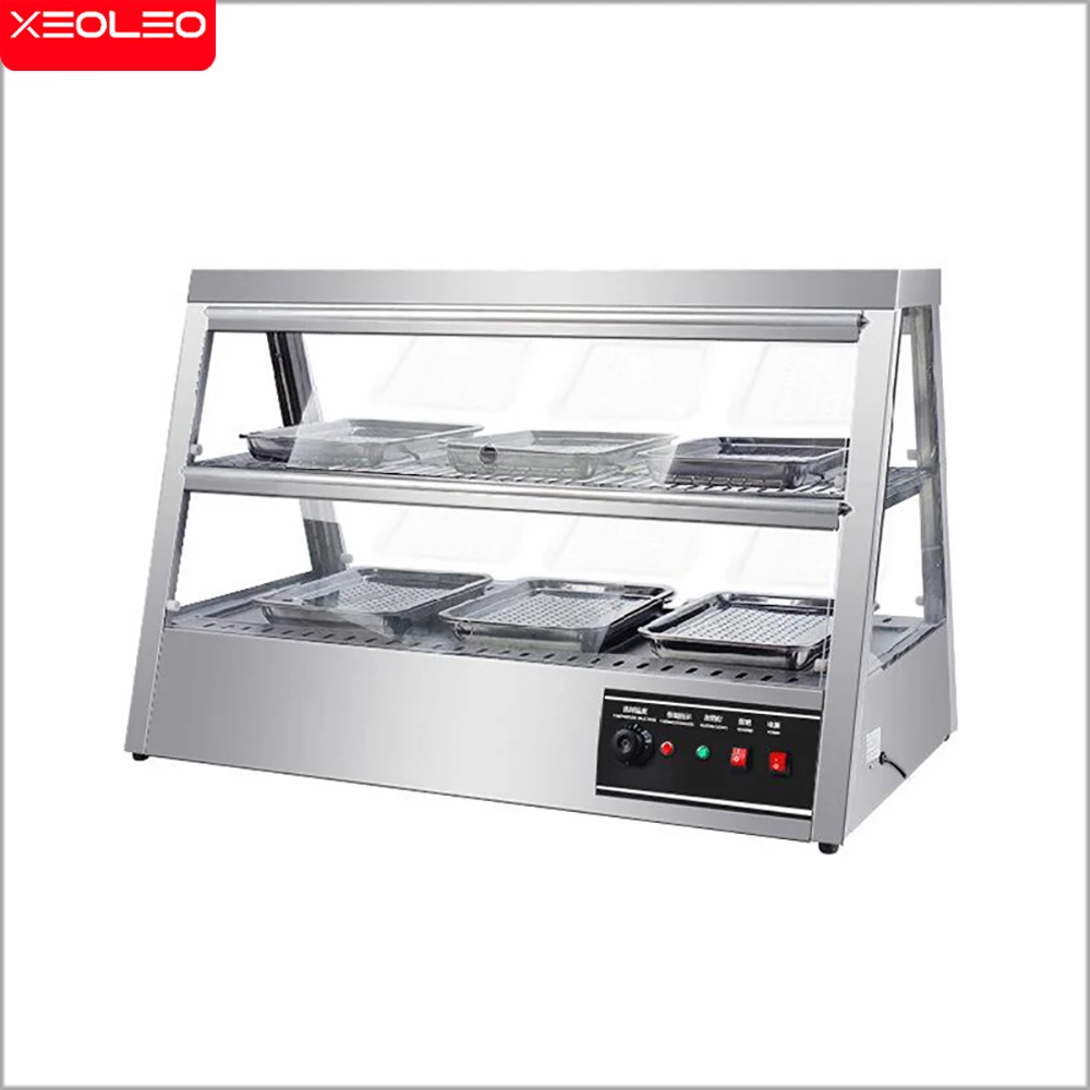 XEOLEO 1.5m 2 Layer Food Display Showcase Hamburger Warmer Showcase Stainless Steel  6 Plate 85 Degree High Temperature