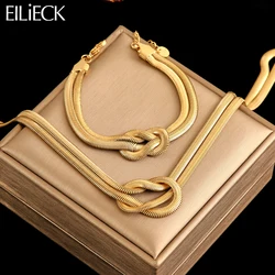 EILIECK 316L Stainless Steel Creative Knotting Waterproof Neck Chain Necklace Bracelet For Women Fashion Jewelry Set Girls Gift