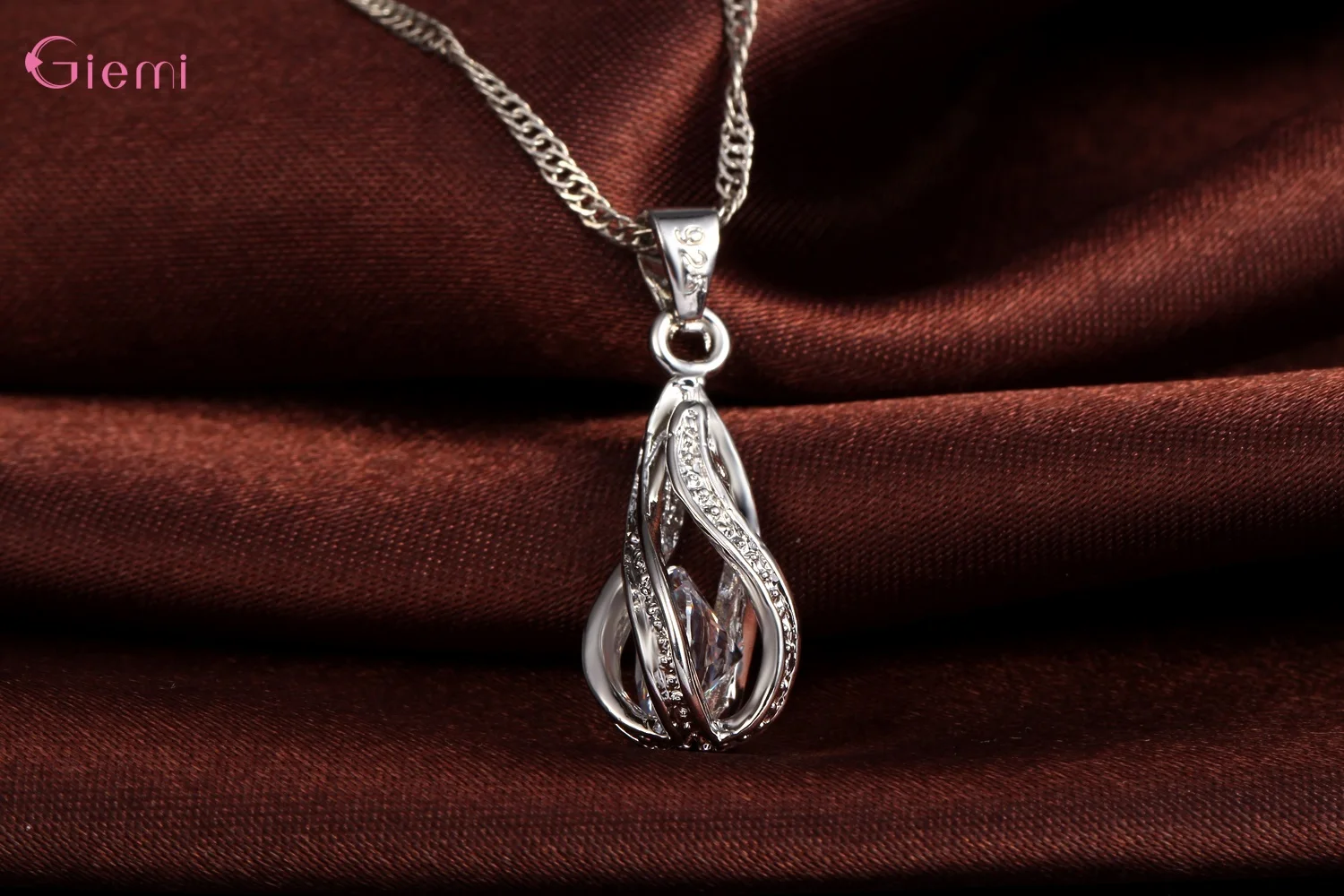 Drop Shipping Jewelry Sets Genuine 925 Sterling Silver Cubic Zirconia Pendant Necklaces+ Earrings Crystal Jewellery Gifts Women