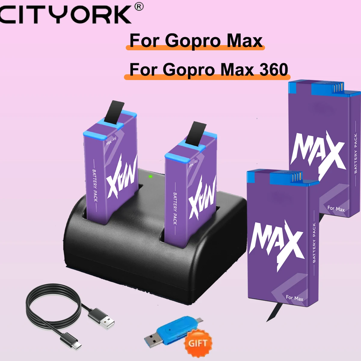 1860mAh Battery For GoPro Hero Max 360 Action 360 Panoramic Camera Batteries Accessories+For GoPro Max Battery with charger