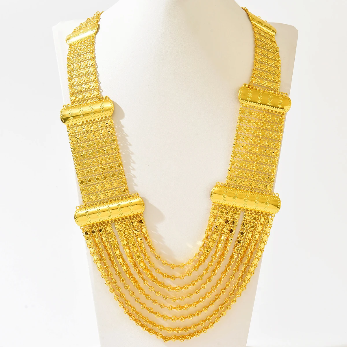 Middle Eastern Style Multi-Layer Tassel Gold Belt, Geometric Plate Splicing, Wedding Waist Chain