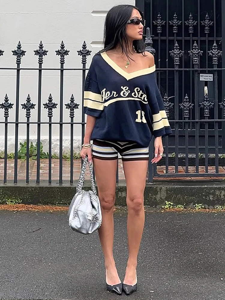 

Weird Puss Knit футболки с буквенным принтом женские Y2K с короткими рукавами спортивная повседневная уличная одежда стрейч полночная вечеринка эластичные свободные футболки