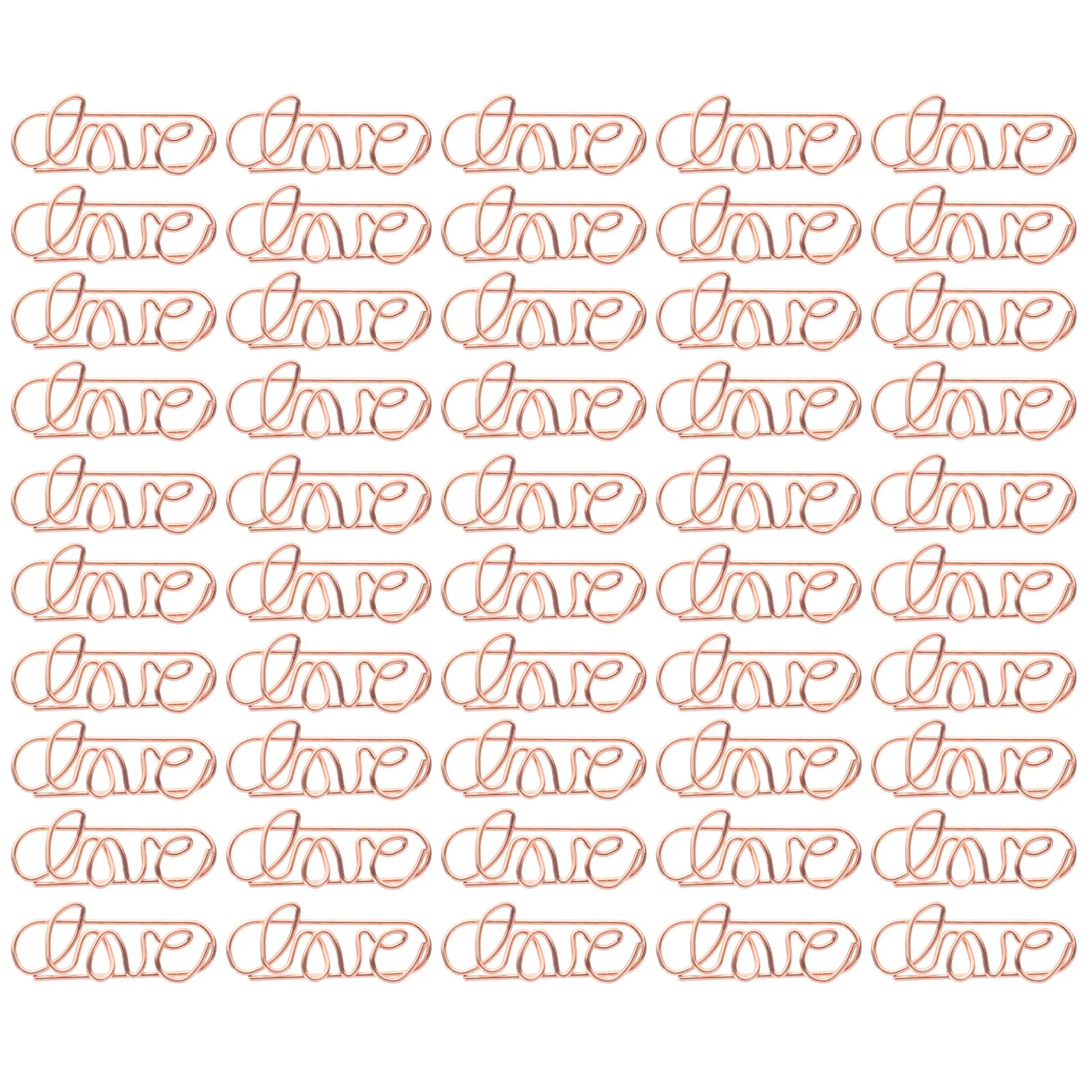 

50pcs Metal Paper Clips LOVE Shape Rose Gold Document Clips Small Size for Home Office Use Mini Book Reading Accessories