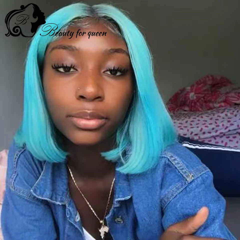 

Парик из бразильских натуральных волос, цвет темно-синий, прямой, короткий, боб, 180% плотности, 13x4, с прозрачной кружевной передней частью, для косплея, для женщин