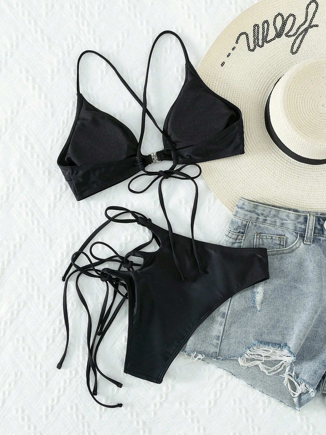 Solid color bikini small and fresh split slim swimsuit summer niche design youthful and bright