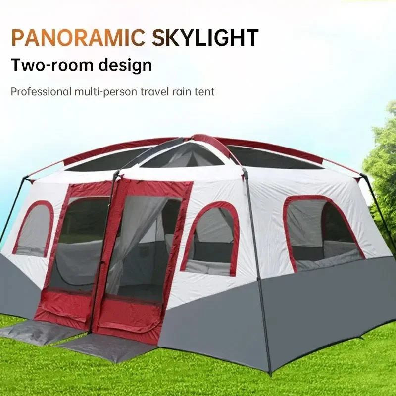 Large Family Camping Tent 6-12 Person WaterProof 2 Bedroom 1 Living Rooms Tent Double Layers Outdoor Picnic Camp Tour Equipment