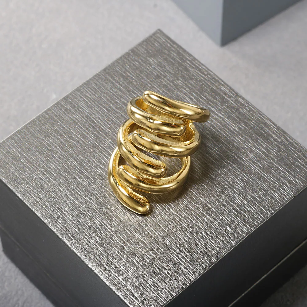 Punk Hollow Grip Wide Ring for Men 18K PVD Electroplated Stainless Steel Finger Jewelry Women Golden Silver Color Couple Rings