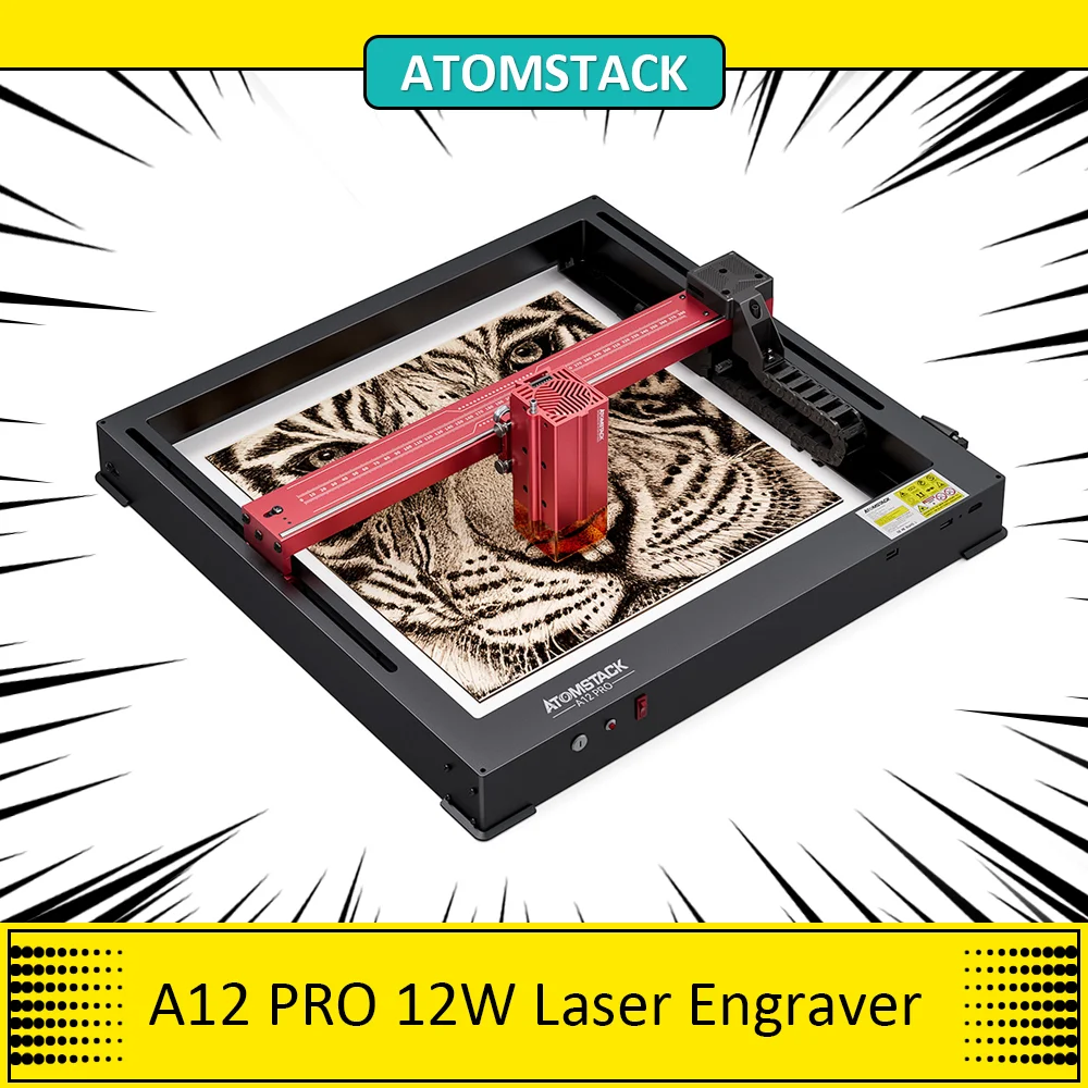 ATOMSTACK A12 PRO 12W Laser Engraver Cutter, Fixed Focus  600mm/s Engraving Speed App Control, 0.02mm Precision， 365x305mm