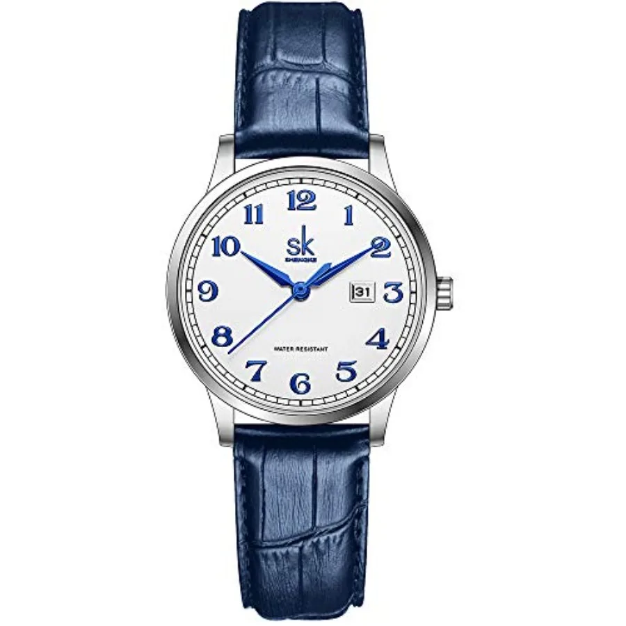 

SHENGKE SK Classic Easy Read Watch for Women with Genuine Leather Band Ladies Calendar Watch