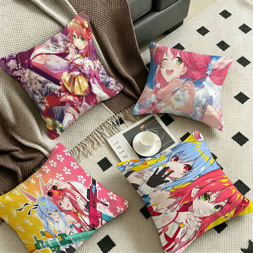 Kawaii Hololive Sakura Miko Pillow Gift Home Office Decoration Bedroom Sofa Car Cushion Cover case 45x45
