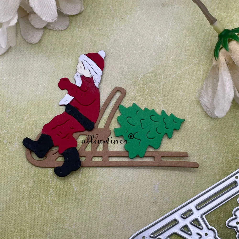 

Металлические вырубные ножи-трафареты для детского творчества: Сани и рождественская елка, для скрапбукинга, декоративного тиснения, рукоделия, шаблон для вырезания