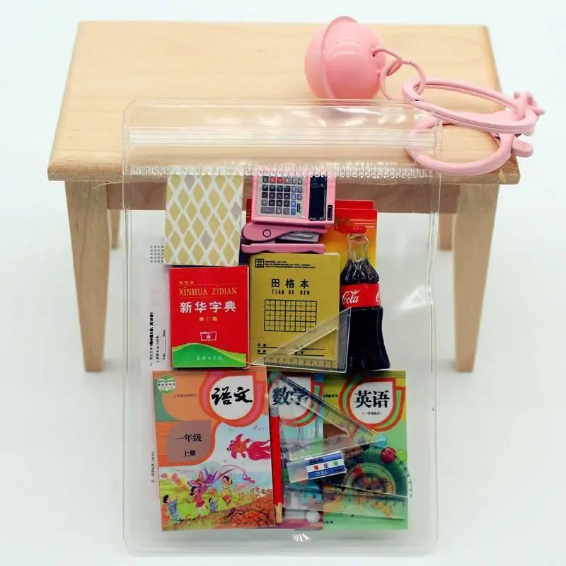 Cute Miniature Dollhouse Books Stationery Set Simulation Mini Keychain Bag Charm for Backpack Decor Kids Craft Hobby Gifts