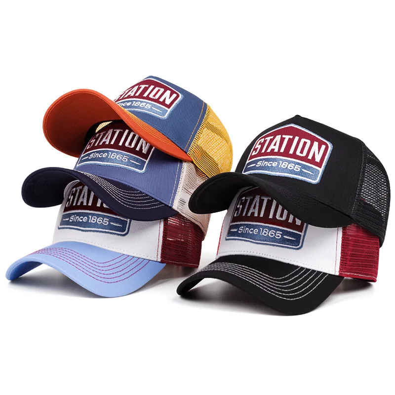 

Mesh Trucker Baseball Cap High Top Men's Mesh Cap Summer Versatile Large Head Trendy Snapback Hat Structured Front Panel