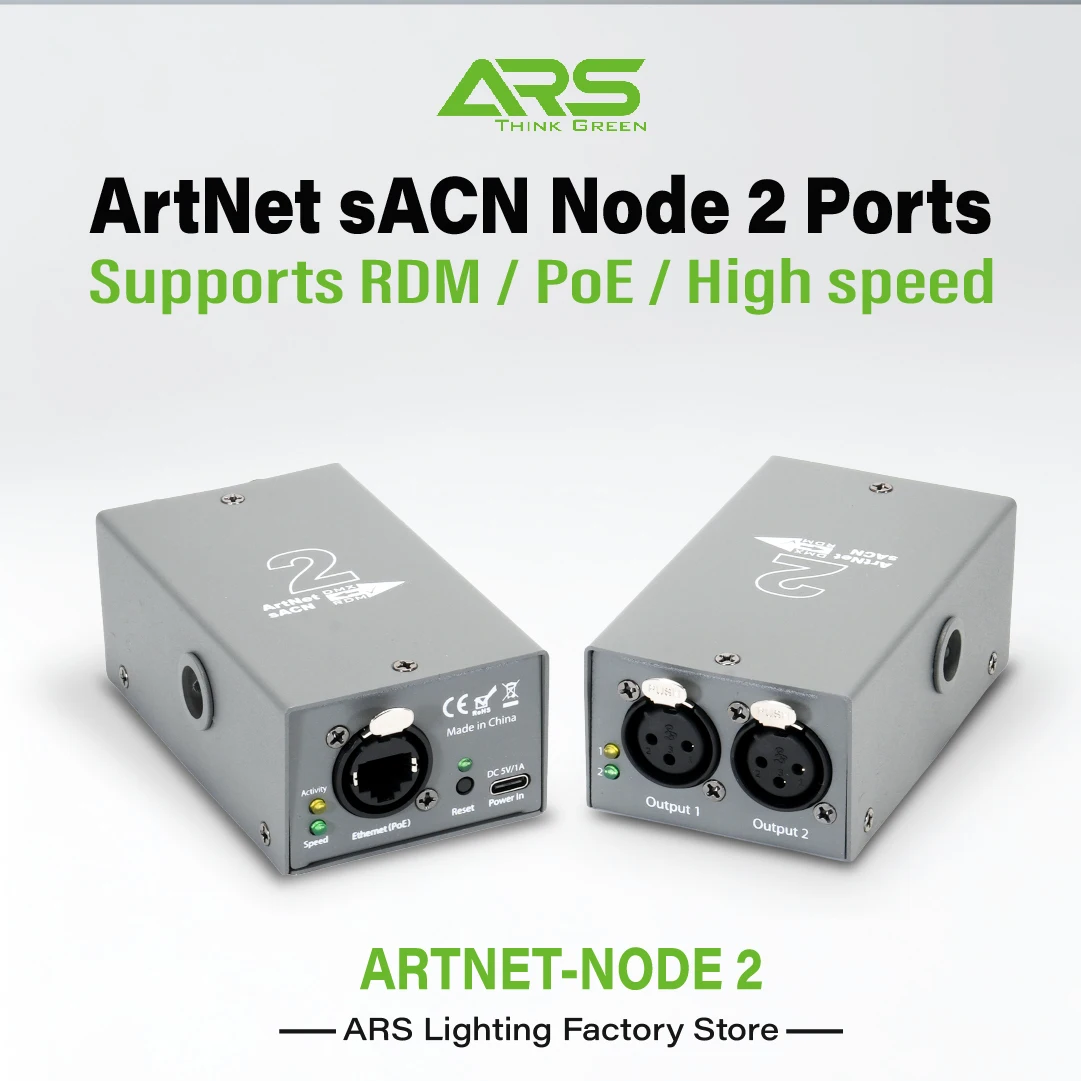 

Art-Net sACN Node 2 universes 1024 DMX channels Art-Net to DMX Converter supports RDM PoE for stages clubs bars DJ events lighti